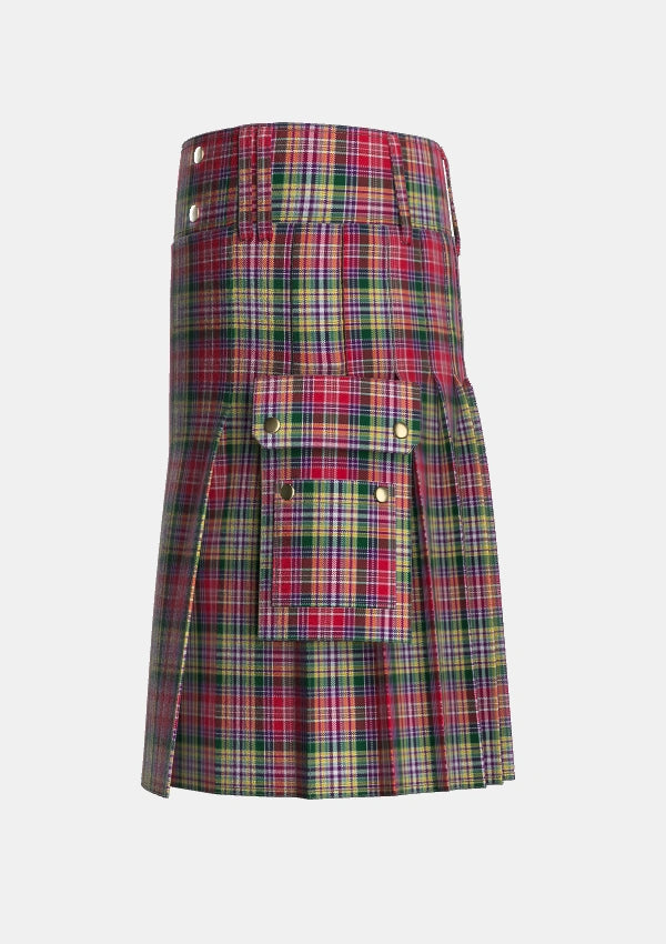 Utility_Lasting_Tartan_1789_kilt_left_image_with_pleated_design_and_adjustable_buckles_for_men