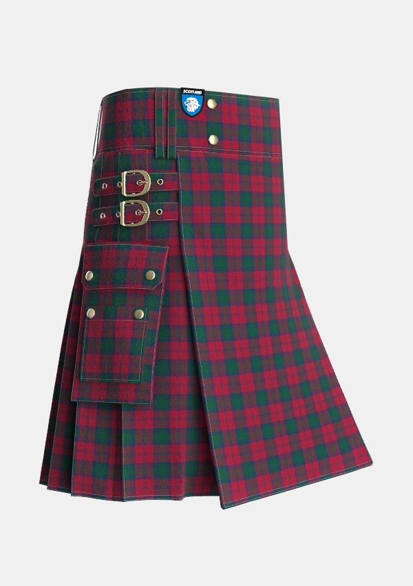 Utility_Lindsay_2_Tartan_704_kilt_side_image_with_pleated_design_and_adjustable_buckles_for_men