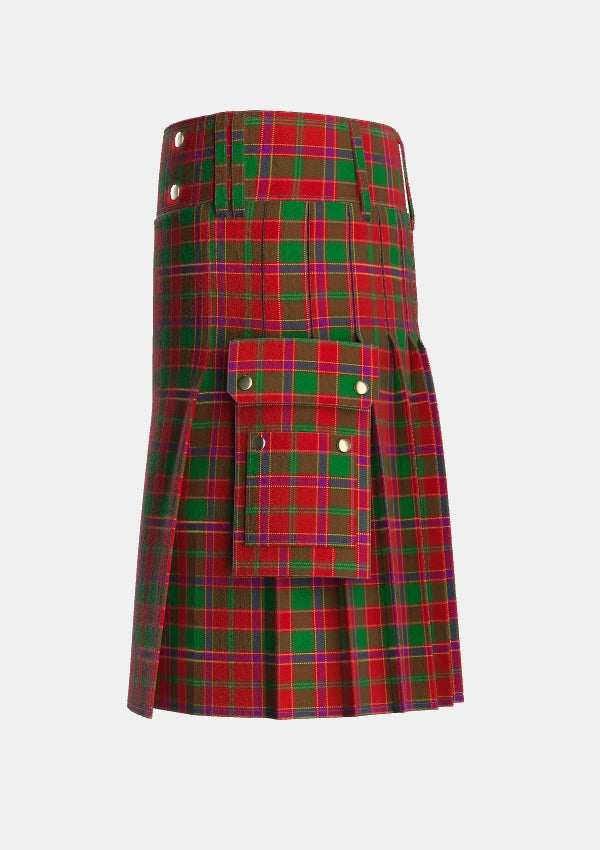 Utility_Lochiel_Tartan_973_kilt_left_image_with_pleated_design_and_adjustable_buckles_for_men
