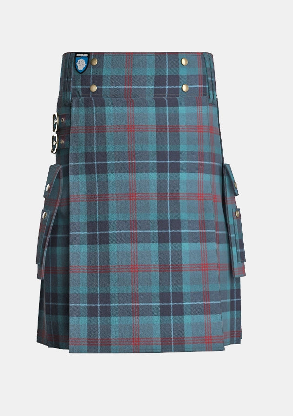 Utility_Lochness_Tartan_kilt_front_image_with_pleated_design_and_adjustable_buckles_for_men