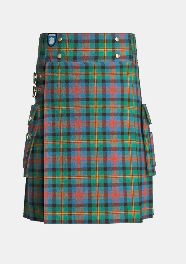 Utility_Logan_tartan_490_kilt_front_image_with_pleated_design_and_adjustable_buckles_for_men