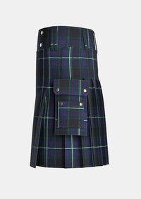 Utility_Longmuir_Tartan_kilt_left_image_with_pleated_design_and_adjustable_buckles_for_men