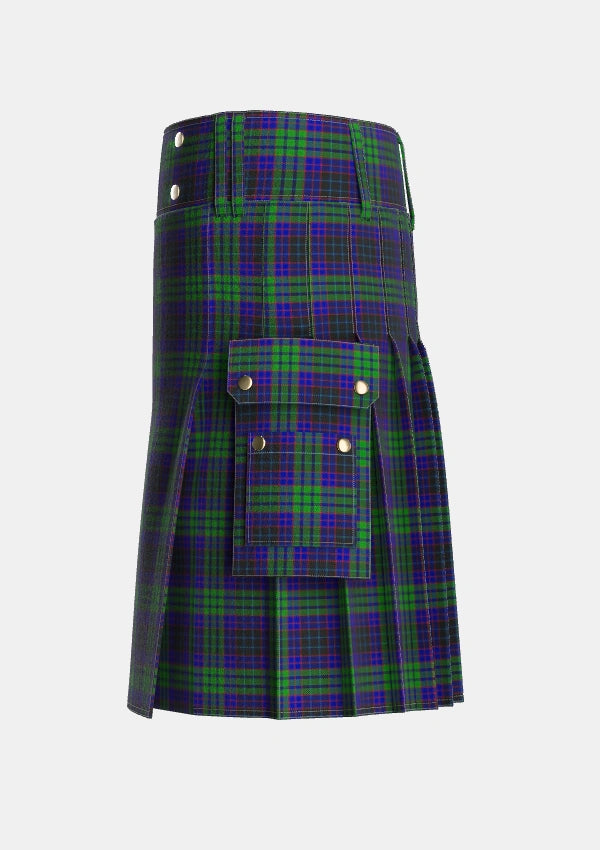 Utility_Lumsden_Green_Tartan_6024_kilt_left_image_with_pleated_design_and_adjustable_buckles_for_men