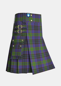 Utility_Lumsden_Hunting_tartan_2366_kilt_side_image_with_pleated_design_and_adjustable_buckles_for_men