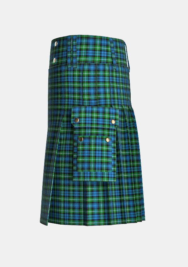 Utility_Lyon_Ancient_Tartan_kilt_left_image_with_pleated_design_and_adjustable_buckles_for_men
