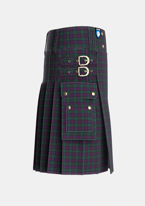 Utility_MacArthur_of_Milton_Hunting_Tartan_700_kilt_right_image_with_pleated_design_and_adjustable_buckles_for_men
