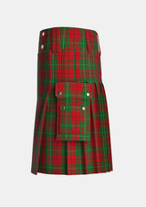 Utility_MacAulay_Red_Tartan_kilt_left_image_with_pleated_design_and_adjustable_buckles_for_men