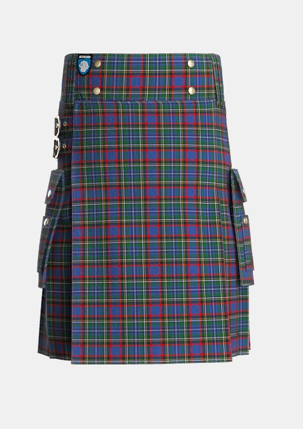 Utility_MacBeth_MacLulich_Tartan_557_kilt_front_image_with_pleated_design_and_adjustable_buckles_for_men