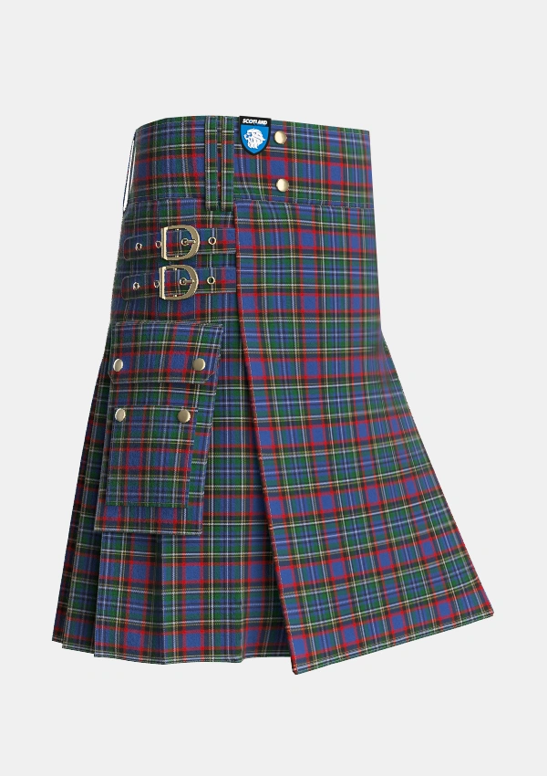 Utility_MacBeth_MacLulich_Tartan_557_kilt_side_image_with_pleated_design_and_adjustable_buckles_for_men