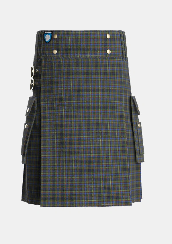 Utility_MacClellan_Tartan_325_kilt_front_image_with_pleated_design_and_adjustable_buckles_for_men