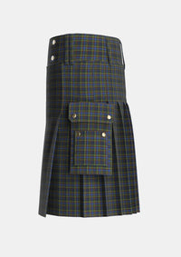 Utility_MacClellan_Tartan_325_kilt_left_image_with_pleated_design_and_adjustable_buckles_for_men
