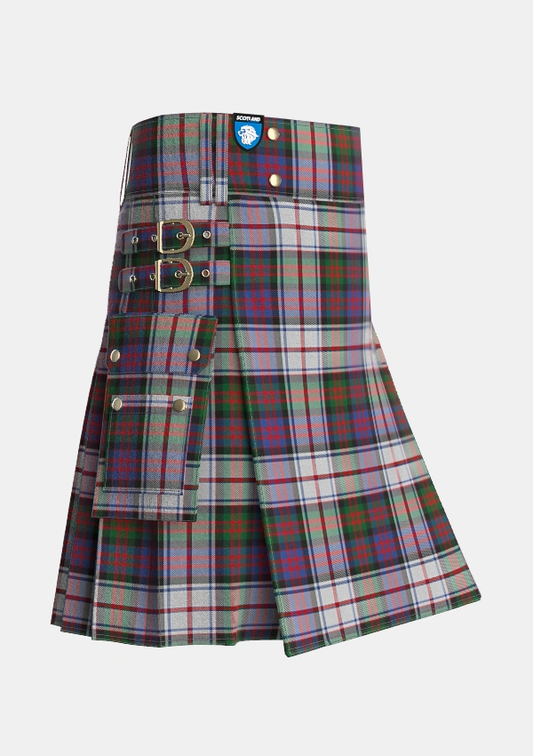 Utility_MacDonald_Dress_Two_Tartan_1998_kilt_side_image_with_pleated_design_and_adjustable_buckles_for_men