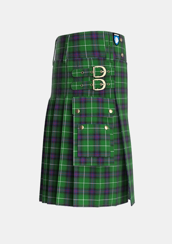 Utility_MacDonald_of_The_Isles_2_Tartan_1366_kilt_right_image_with_pleated_design_and_adjustable_buckles_for_men
