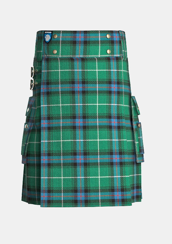 Utility_MacDonald_of_the_Isles_Hunting_Ancient_Tartan_kilt_front_image_with_pleated_design_and_adjustable_buckles_for_men