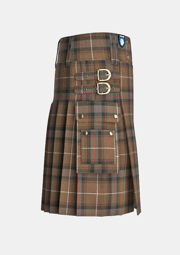 Utility_MacDonald_of_the_Isles_Hunting_Weathered_Tartan_kilt_right_image_with_pleated_design_and_adjustable_buckles_for_men