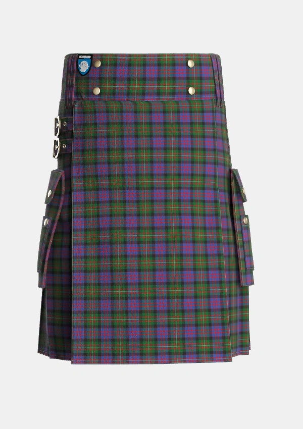 Utility_MacDonell_of_Glengarry_2_Tartan_472_kilt_front_image_with_pleated_design_and_adjustable_buckles_for_men