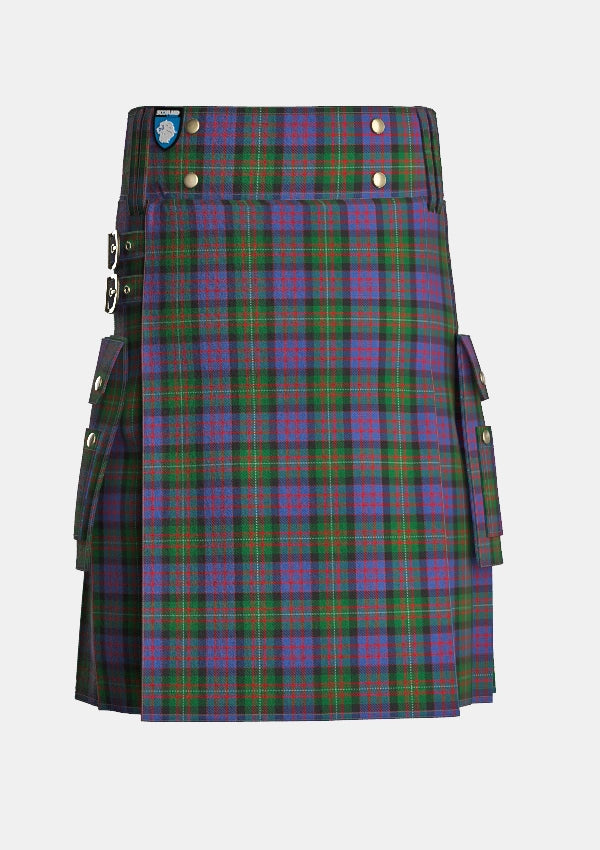 Utility_MacDonell_of_Glengarry_Tartan_471_kilt_front_image_with_pleated_design_and_adjustable_buckles_for_men