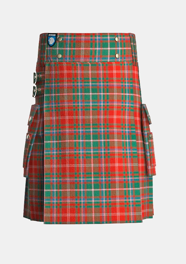 Utility_MacDougall_Ancient_Tartan_kilt_front_image_with_pleated_design_and_adjustable_buckles_for_men