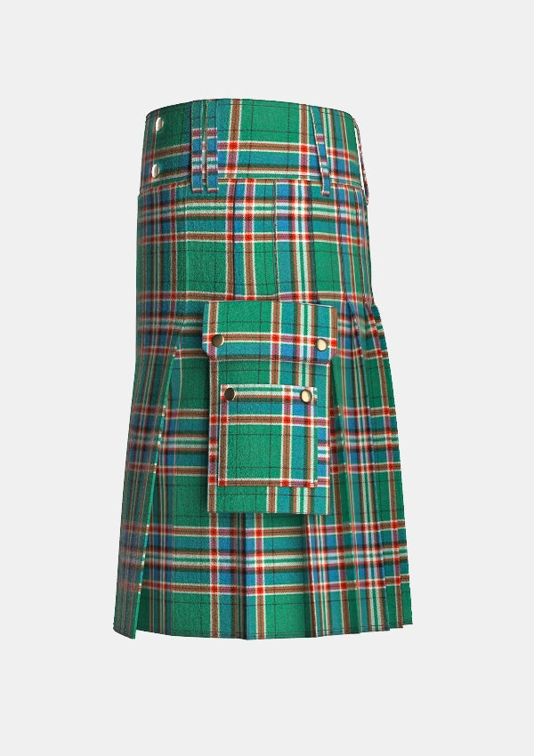 Utility_MacFarlane_Hunting_Ancient_Tartan_kilt_left_image_with_pleated_design_and_adjustable_buckles_for_men