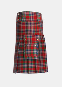 Utility_MacFarlane_Red_Tartan_947_kilt_left_image_with_pleated_design_and_adjustable_buckles_for_men