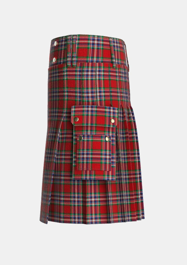 Utility_MacFarlane_Red_Tartan_947_kilt_left_image_with_pleated_design_and_adjustable_buckles_for_men