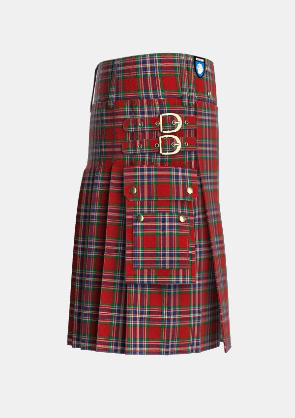 Utility_MacFarlane_Red_Tartan_947_kilt_right_image_with_pleated_design_and_adjustable_buckles_for_men