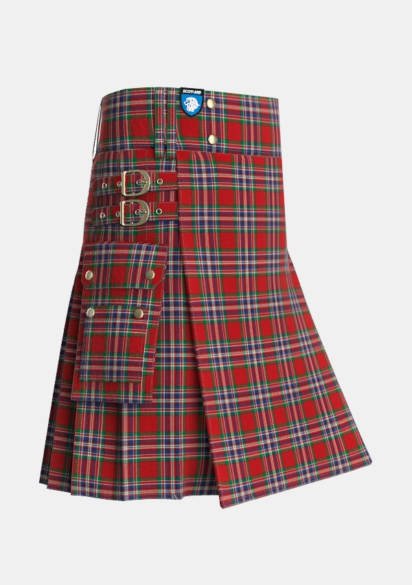 Utility_MacFarlane_Red_Tartan_947_kilt_side_image_with_pleated_design_and_adjustable_buckles_for_men