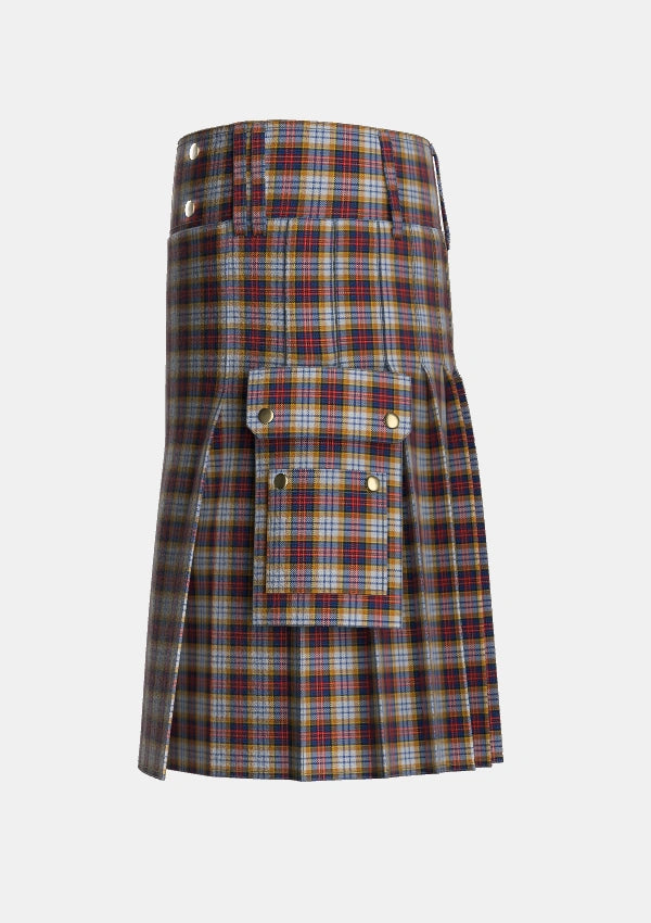 Utility_MacInnes_Ancient_Hunting_Tartan_1614_kilt_left_image_with_pleated_design_and_adjustable_buckles_for_men