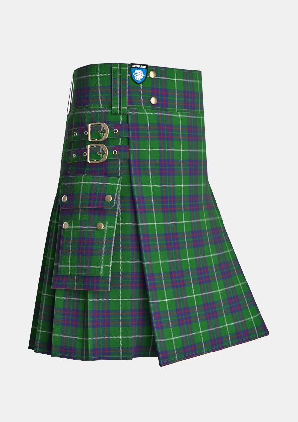 Utility_MacIntyre_Hunting_Tartan_743_kilt_side_image_with_pleated_design_and_adjustable_buckles_for_men