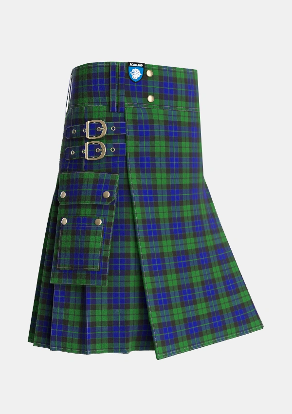 Utility_MacKay_1_Tartan_703_kilt_side_image_with_pleated_design_and_adjustable_buckles_for_men