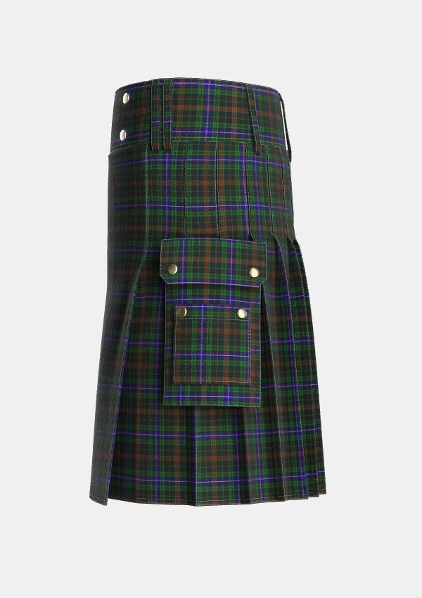 Utility_MacKean_Hunting_Tartan_985_kilt_left_image_with_pleated_design_and_adjustable_buckles_for_men