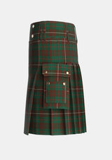 Utility_MacKinnon_Hunting_3_Tartan_1641_kilt_left_image_with_pleated_design_and_adjustable_buckles_for_men