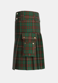 Utility_MacKinnon_Hunting_3_Tartan_1641_kilt_left_image_with_pleated_design_and_adjustable_buckles_for_men