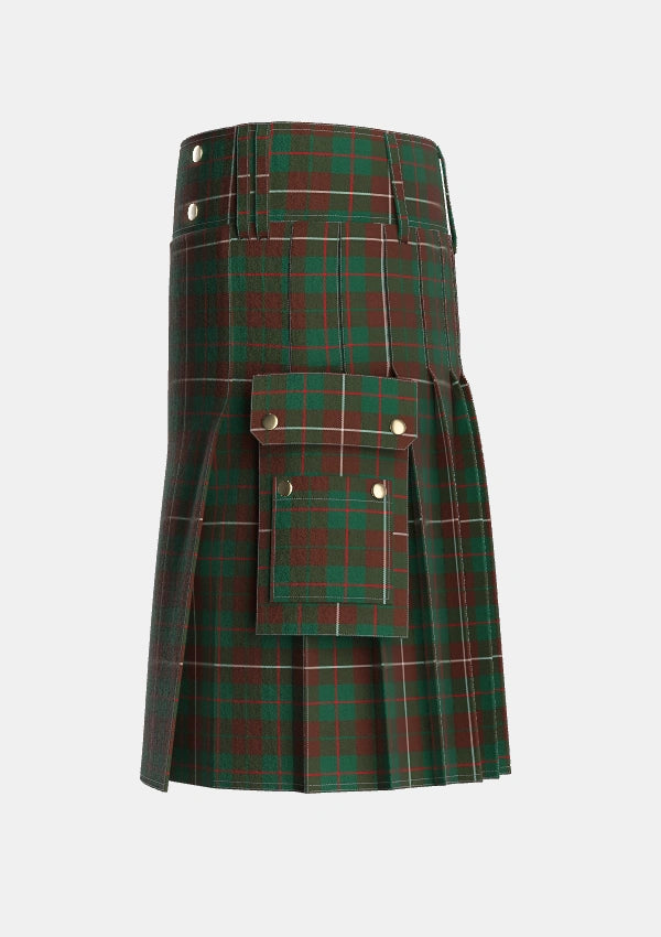 Utility_MacKinnon_Hunting_3_Tartan_1641_kilt_left_image_with_pleated_design_and_adjustable_buckles_for_men