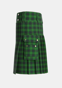 Utility_MacKinross_Tartan_7125_kilt_left_image_with_pleated_design_and_adjustable_buckles_for_men