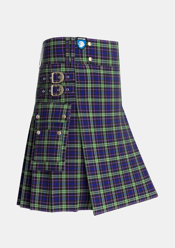 Utility_MacKusick_Tartan_2143_kilt_side_image_with_pleated_design_and_adjustable_buckles_for_men