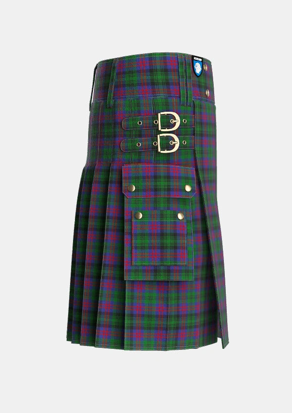 Utility_MacLachlan_Hunting_Tartan_775_kilt_right_image_with_pleated_design_and_adjustable_buckles_for_men