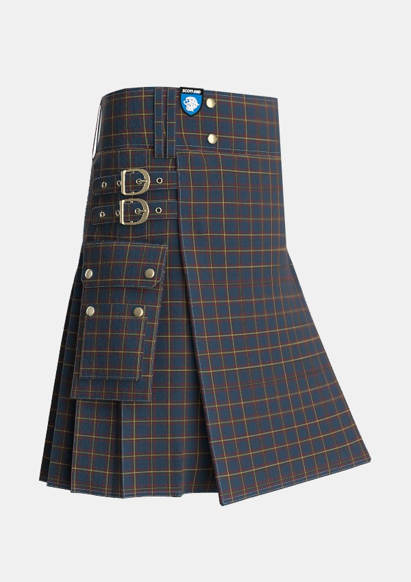 Utility_MacLaine_of_Lochbuie_Hunting_Tartan_491_kilt_side_image_with_pleated_design_and_adjustable_buckles_for_men