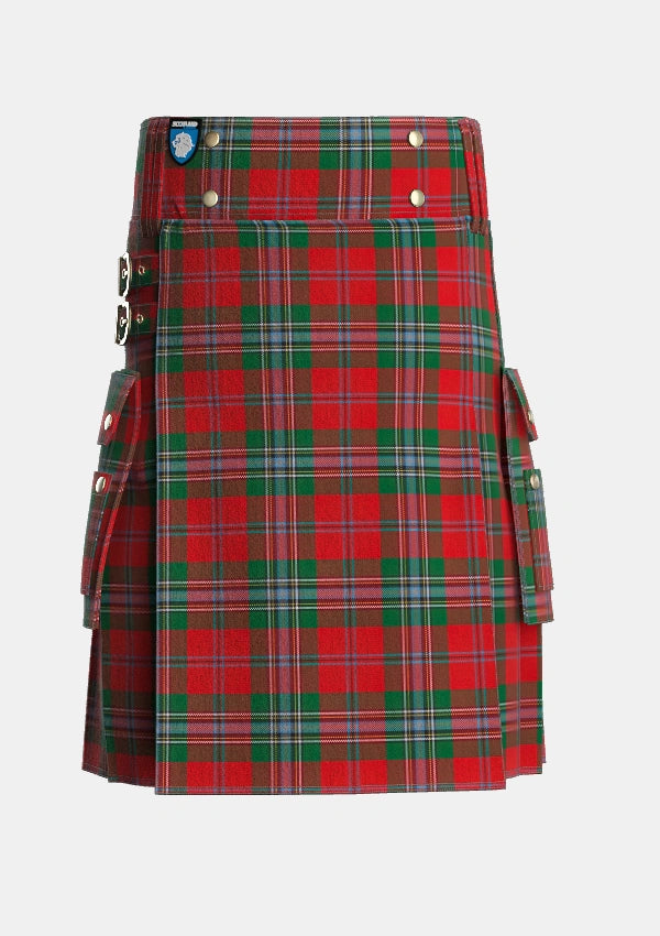 Utility_MacLean_2_Tartan_377_kilt_front_image_with_pleated_design_and_adjustable_buckles_for_men