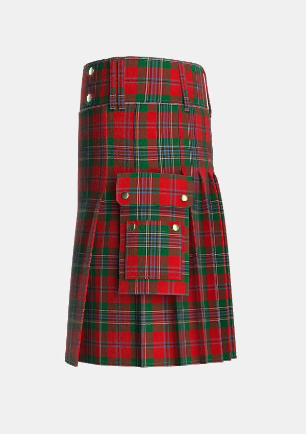 Utility_MacLean_Two_Tartan_1143_kilt_left_image_with_pleated_design_and_adjustable_buckles_for_men