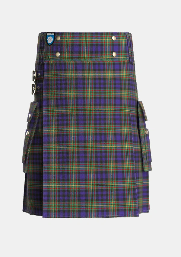 Utility_MacLellan_2_Tartan_323_kilt_front_image_with_pleated_design_and_adjustable_buckles_for_men