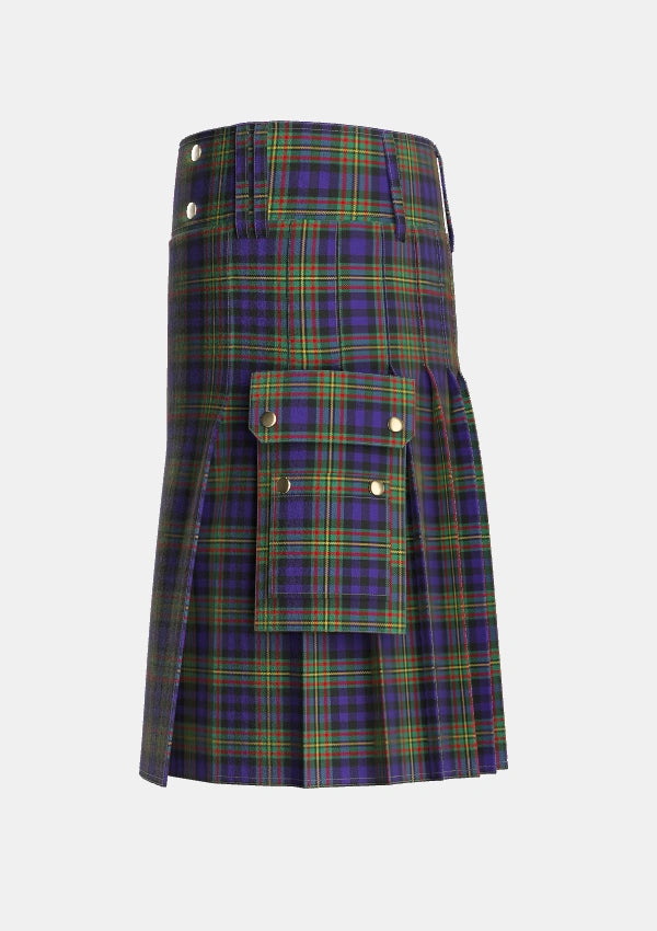 Utility_MacLellan_2_Tartan_323_kilt_left_image_with_pleated_design_and_adjustable_buckles_for_men