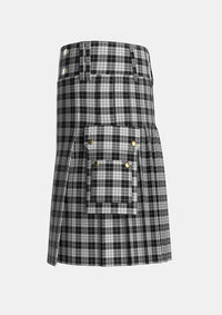 Utility_MacLeod_1906_Black_White_Tartan_1828_kilt_left_image_with_pleated_design_and_adjustable_buckles_for_men
