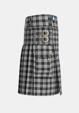 Utility_MacLeod_1906_Black_White_Tartan_1828_kilt_right_image_with_pleated_design_and_adjustable_buckles_for_men
