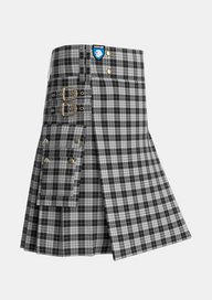Utility_MacLeod_1906_Black_White_Tartan_1828_kilt_side_image_with_pleated_design_and_adjustable_buckles_for_men