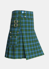Utility_MacLeod_Green_Tartan_1583_kilt_side_image_with_pleated_design_and_adjustable_buckles_for_men