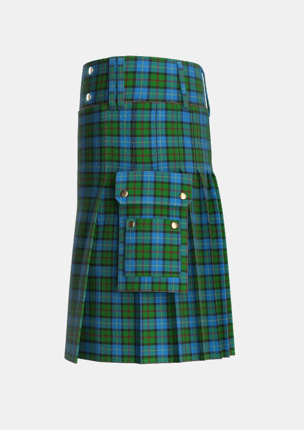 Utility_MacLeod_of_Assynt_Tartan_1582_kilt_left_image_with_pleated_design_and_adjustable_buckles_for_men