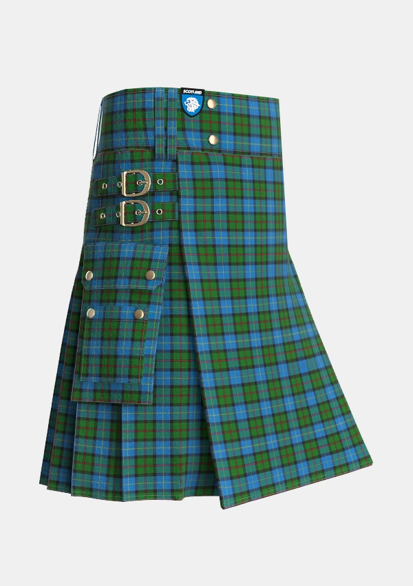 Utility_MacLeod_of_Assynt_Tartan_1582_kilt_side_image_with_pleated_design_and_adjustable_buckles_for_men