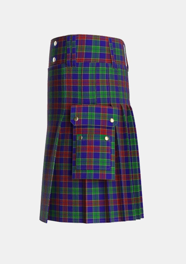 Utility_MacMichael_Tartan_2063_kilt_left_image_with_pleated_design_and_adjustable_buckles_for_men