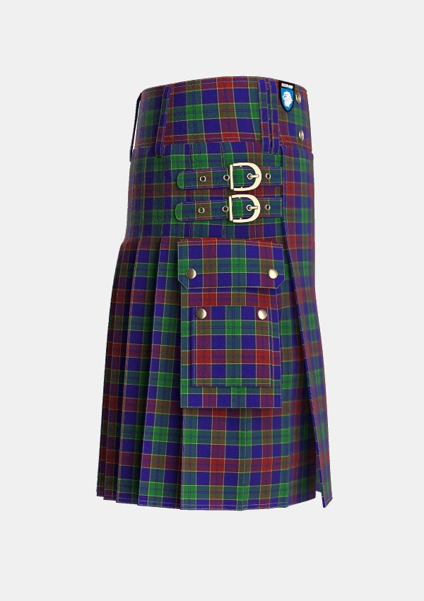 Utility_MacMichael_Tartan_2063_kilt_right_image_with_pleated_design_and_adjustable_buckles_for_men